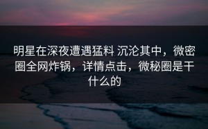明星在深夜遭遇猛料 沉沦其中，微密圈全网炸锅，详情点击，微秘圈是干什么的
