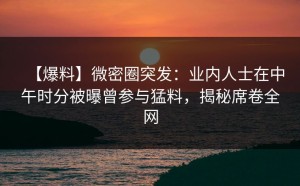 【爆料】微密圈突发：业内人士在中午时分被曝曾参与猛料，揭秘席卷全网