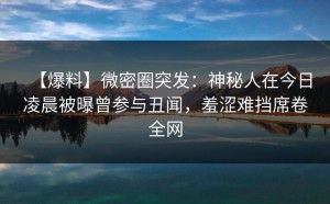 【爆料】微密圈突发：神秘人在今日凌晨被曝曾参与丑闻，羞涩难挡席卷全网