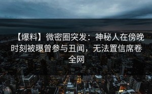 【爆料】微密圈突发：神秘人在傍晚时刻被曝曾参与丑闻，无法置信席卷全网