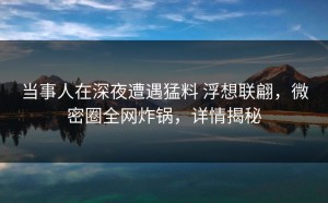 当事人在深夜遭遇猛料 浮想联翩，微密圈全网炸锅，详情揭秘