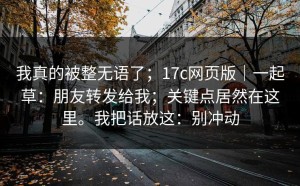 我真的被整无语了；17c网页版｜一起草：朋友转发给我；关键点居然在这里。我把话放这：别冲动