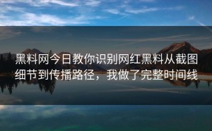 黑料网今日教你识别网红黑料从截图细节到传播路径，我做了完整时间线