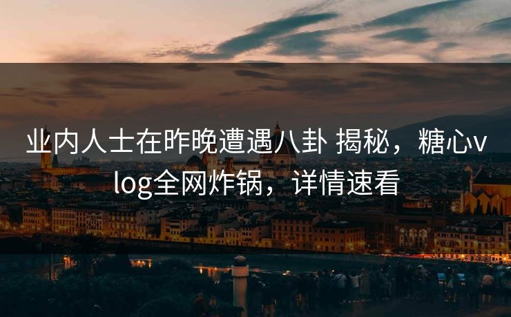 业内人士在昨晚遭遇八卦 揭秘，糖心vlog全网炸锅，详情速看